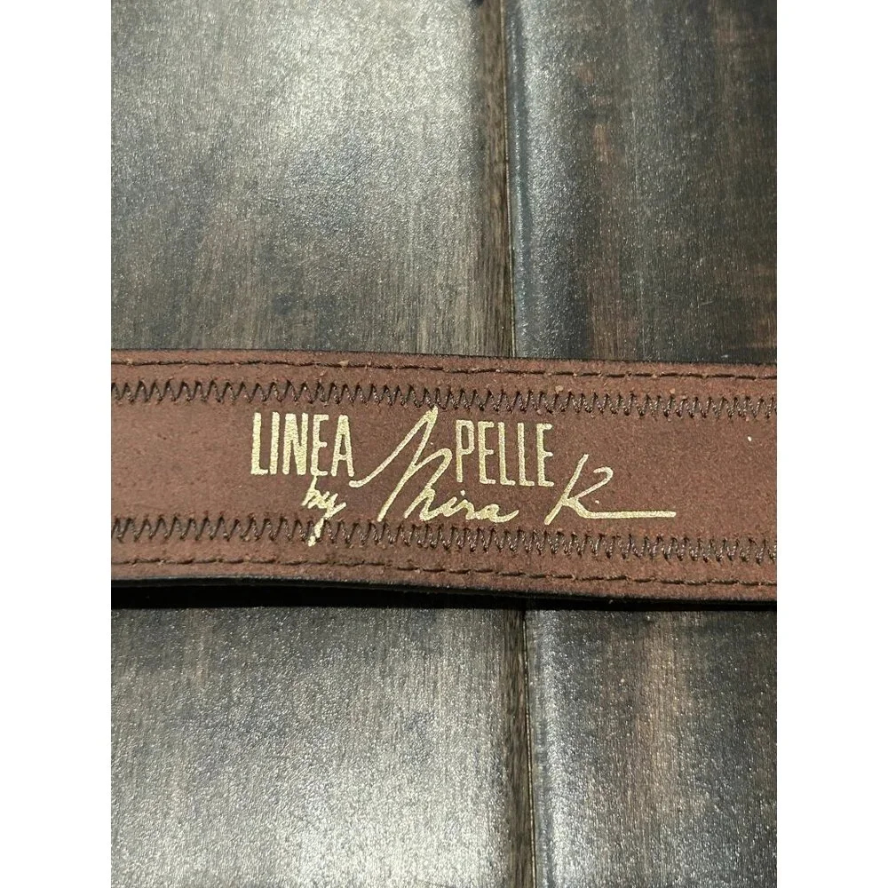 Linea Pelle Genuine Leather Brass Buckle  Mother of Pearl Details Size S Elegant - Picture 5 of 10